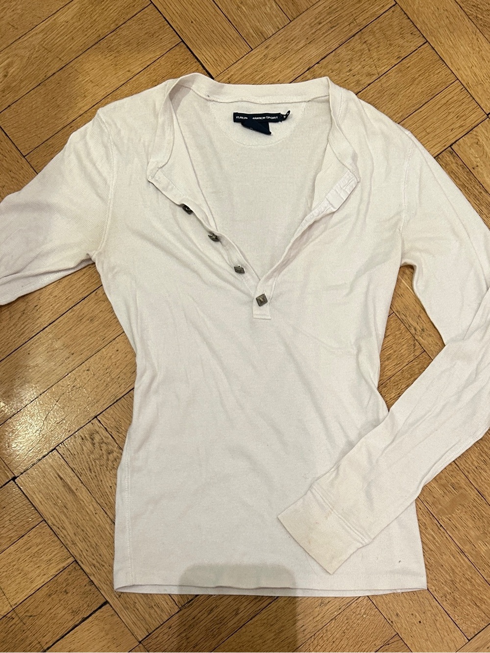 White Long-Sleeve Henley Top